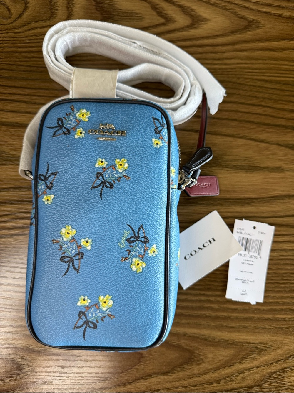 NEW Coach North/South Zip Phone Crossbody C7380 Blue Floral/Bows